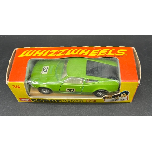 2 - Corgi Toys WhizzWheels 316 Ford GT 70 in Box with additional transfers, Gold Steering wheel 
(100g)