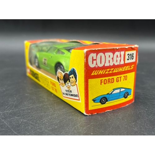 2 - Corgi Toys WhizzWheels 316 Ford GT 70 in Box with additional transfers, Gold Steering wheel 
(100g)