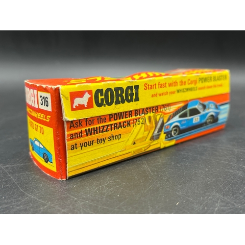 2 - Corgi Toys WhizzWheels 316 Ford GT 70 in Box with additional transfers, Gold Steering wheel 
(100g)