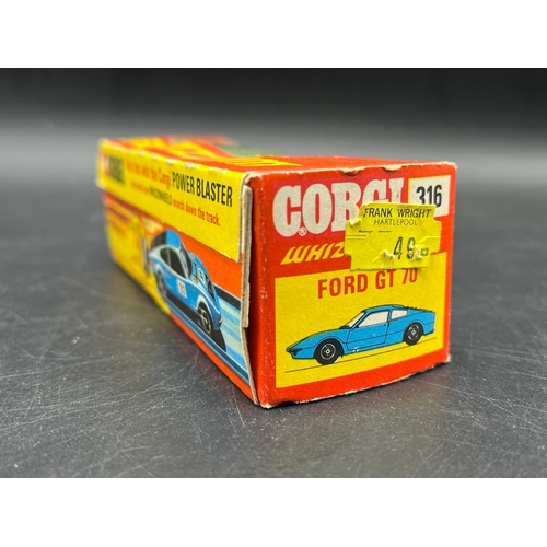 2 - Corgi Toys WhizzWheels 316 Ford GT 70 in Box with additional transfers, Gold Steering wheel 
(100g)