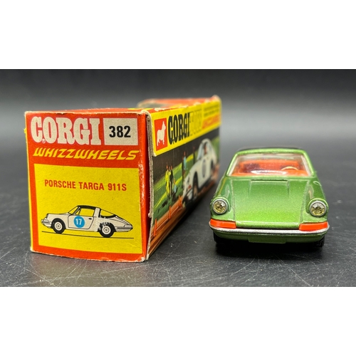 3 - Corgi Toys WhizzWheels 382 Porsche Targa 911S Green with Gold band over Black roof in Box, Gold Stee... 