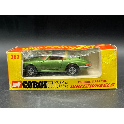 3 - Corgi Toys WhizzWheels 382 Porsche Targa 911S Green with Gold band over Black roof in Box, Gold Stee... 