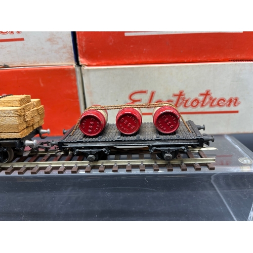 145 - 7 Electrotren Wagons, 5 boxed, plus Pocher flat bed wagon with barrel load and Rivarossi flat bed wi... 