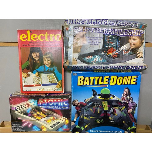 366 - 4 Electronic Games including. 
(8100g)
Computer battleship, BattleDome, Electro, Atomic Pinball
All ... 