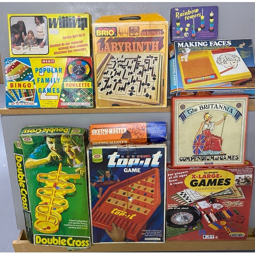 367 - 10 Vintage Board Games including. 
(8700g)
Labyrinth, WillItTip, Bingo Roulette, Rainbow Towers, Mak... 