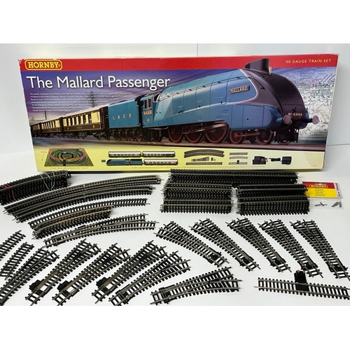 220 - Hornby R1103 The Mallard Passenger OO gauge Train Set, with a quantity of track and Trackside buildi... 