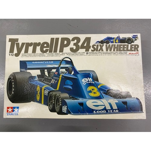 23 - 6 Model Kits - Revell Mercedes 300 SLR, Tamiya Tyrell P34, Tamiya Porsche Carrera GT, Tamiya 360 Spi... 