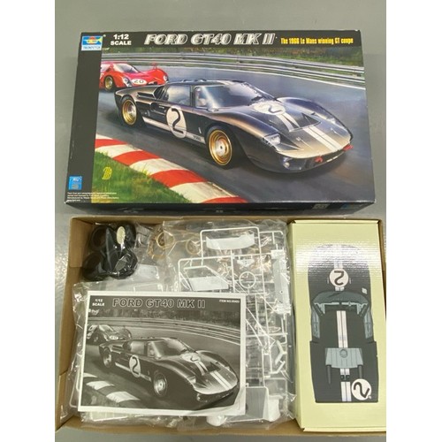 24 - 6 Model Kits - Tamiya Porsche 934 Vailant, Trumpeter Ford GT40 MK II 1966 Le Mans, Italeri Alfa Rome... 