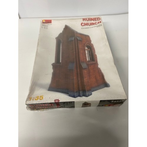 25 - 4 Sealed MiniArt Building/Diorama Kits - Germany Pharmacy Ruin, Ruined Church, Ruined German House w... 