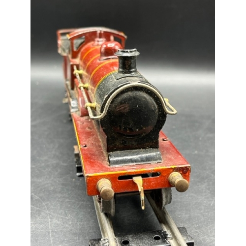 114 - Bing for Bassett-Lowke red LMS 'George V' 4-4-0 loco and tender No. 5320 Clockwork with three Basset... 