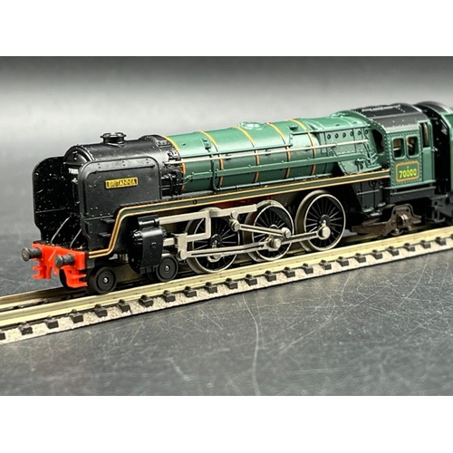 150 - Two boxed Hornby Minitrix BR Steam locomotives, Tested Runners
(300g)
Minitrix N203 Class 7P 4-6-2 7... 