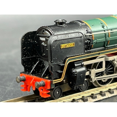 150 - Two boxed Hornby Minitrix BR Steam locomotives, Tested Runners
(300g)
Minitrix N203 Class 7P 4-6-2 7... 