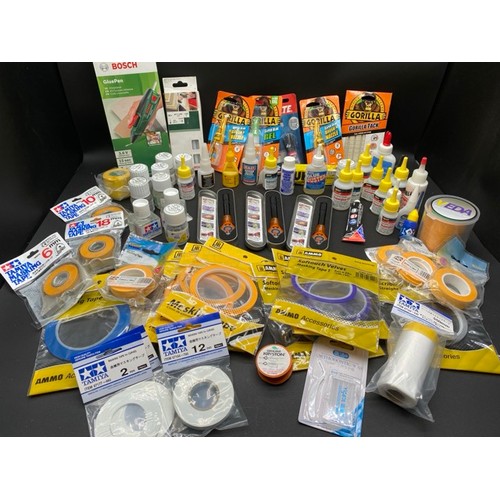 62 - Modelling/Hobby Masking tapes, Glues including New Bosch Cordless Glue Gun & 3 Bondic KED UV Liquid ... 