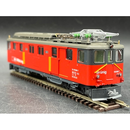 120 - Bemo HOm 1:87 scale SBB electric loco DCC with two corresponding SBB Brünig wagens, each boxed and T... 