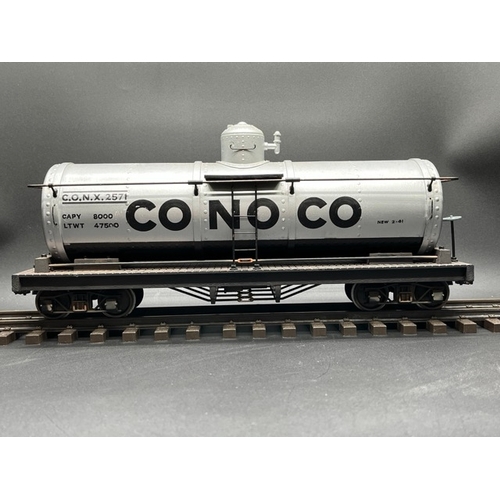 12 - Conoco Tank car/wagon G scale double bogie appearing Kit built to very good standard
(700g)
Nice det... 