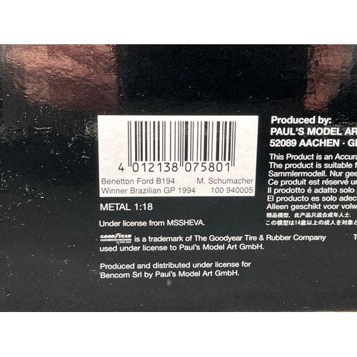 295 - Three Minichamps (Paul's Model Art) Benetton F1 Racing Cars 1/18 scale
(2500g)
Benetton Ford B194 GP... 
