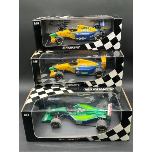 296 - Three Minichamps (Paul's Model Art) Schumacher F1 Racing Cars 1/18 scale
(2500g)
Jordan Ford 191 Bel... 