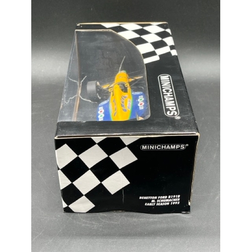 296 - Three Minichamps (Paul's Model Art) Schumacher F1 Racing Cars 1/18 scale
(2500g)
Jordan Ford 191 Bel... 