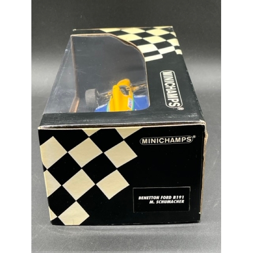 296 - Three Minichamps (Paul's Model Art) Schumacher F1 Racing Cars 1/18 scale
(2500g)
Jordan Ford 191 Bel... 