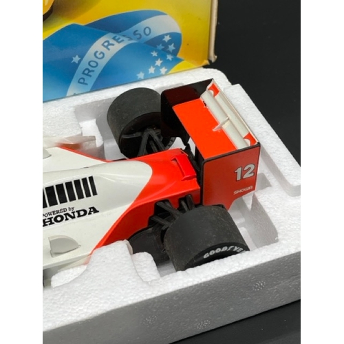 300 - LANG McLaren MP 4/4 Ayrton Senna 1/18 scale in box with display stand
(1100g)
