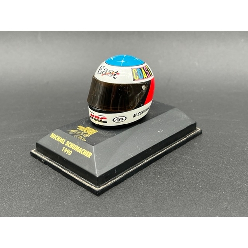 298 - 13 Minichamps 1/8 scale Michael Schumacher drivers Helmets spanning 1989 to 1998, plus two Hot Wheel... 