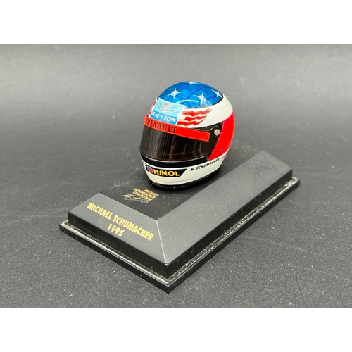 298 - 13 Minichamps 1/8 scale Michael Schumacher drivers Helmets spanning 1989 to 1998, plus two Hot Wheel... 