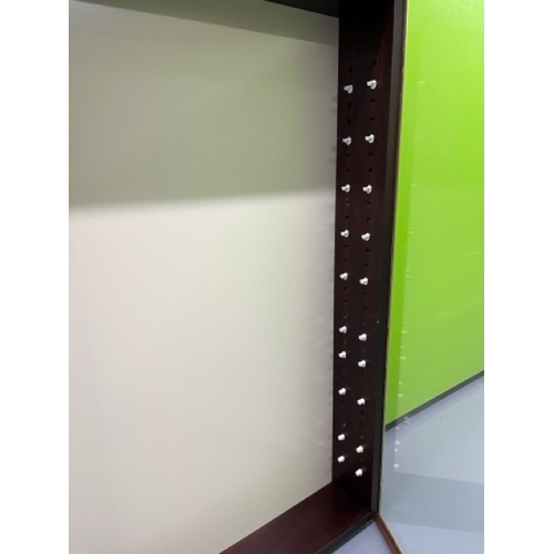 240 - Two wooden wall mounted display cabinets, with 10 glass adjustable shelves, suitable for models of a... 