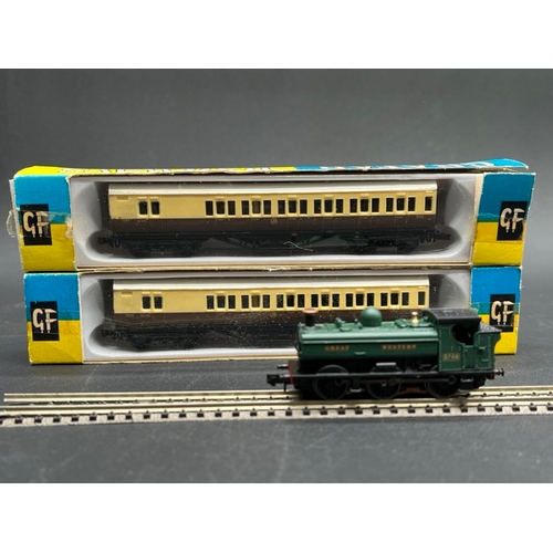 42 - Three N gauge Tank locomotives, 2 Tested Runners with rake of two GWR Farish coaches
(400g)
Graham F... 