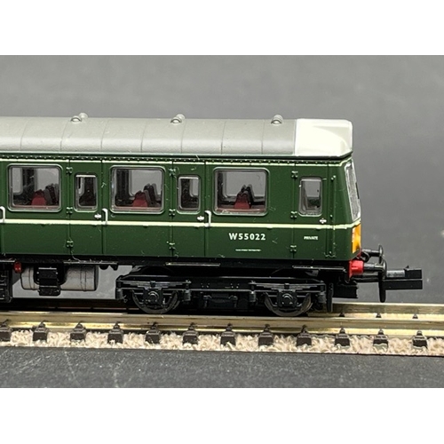 49 - N gauge Dapol 2D-009-000D Class 121 'Bubble Car' W55022 in BR green with small yellow warning panel ... 