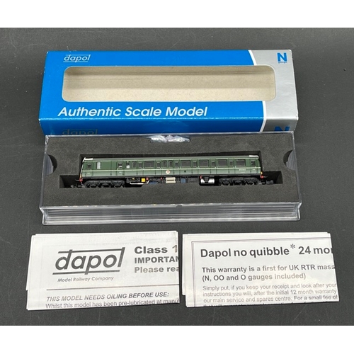 49 - N gauge Dapol 2D-009-000D Class 121 'Bubble Car' W55022 in BR green with small yellow warning panel ... 