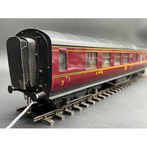 74 - An Edward Exley & Co. O Gauge LMS eight wheel Brake/Passenger coach, LMS  Maroon with black roof, Th... 