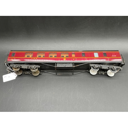 74 - An Edward Exley & Co. O Gauge LMS eight wheel Brake/Passenger coach, LMS  Maroon with black roof, Th... 