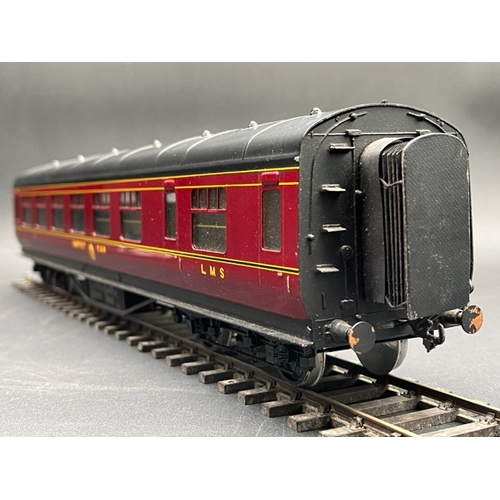 76 - An Edward Exley & Co. O Gauge LMS eight wheel Buffet car, LMS Maroon with black roof, No.277, Boxed,... 