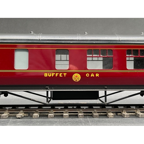 76 - An Edward Exley & Co. O Gauge LMS eight wheel Buffet car, LMS Maroon with black roof, No.277, Boxed,... 