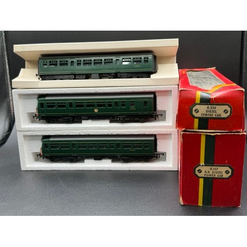 47 - Hornby R157 DMU Met-Cam Lightweight DMU power car M79628 in BR green with Trailer Car & Hornby R334 ... 
