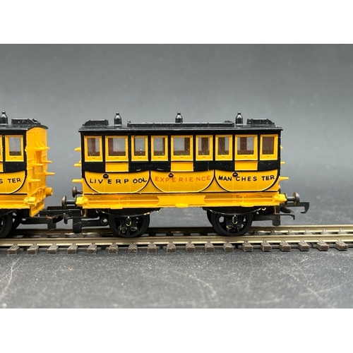 37 - Triang Stephensons Rocket and three coaches
(250g)
Locomotive in pieces (Poor) with wagon (Fair)
and... 