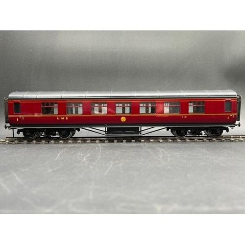 157 - An Edward Exley & Co. O Gauge LMS eight wheel passenger coach, LMS Maroon with black roof, First cla... 