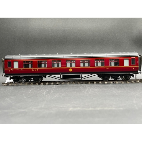 157 - An Edward Exley & Co. O Gauge LMS eight wheel passenger coach, LMS Maroon with black roof, First cla... 