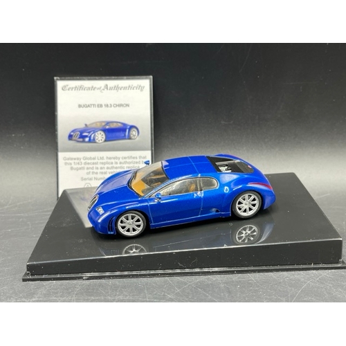 19 - 3 AUTOart Bugatti 1:43 models in boxes 
(700g)
50904 Bugatti EB 16.4 Veyron Showcar (Black/Yellow)
5... 
