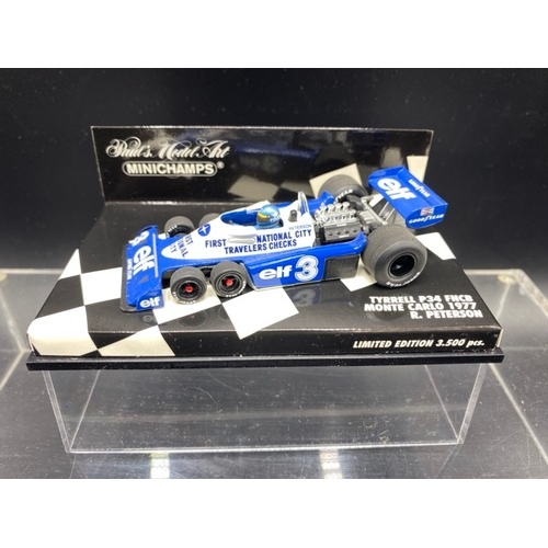 8 - 6 Paul’s Model Art MINICHAMPS racing cars (1:43 scale) (700g)
Includes:
Tyrrell P34 FNCB Monte Carlo... 