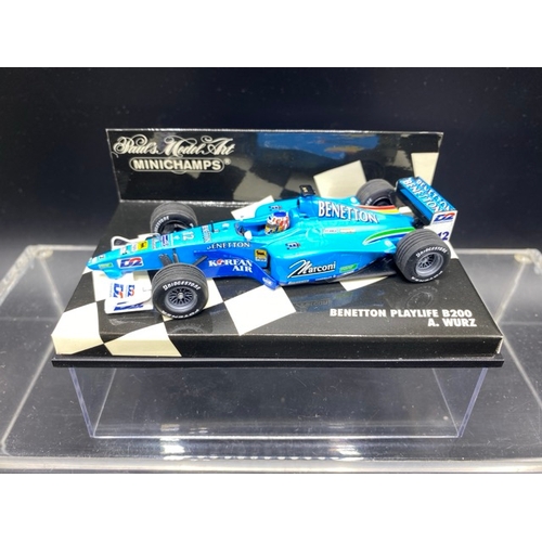 17 - 6 Paul’s Model Art MINICHAMPS (4) and Ayrton Senna Racing Car Collection (2) racing cars (1:43 scale... 