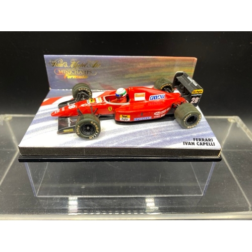 17 - 6 Paul’s Model Art MINICHAMPS (4) and Ayrton Senna Racing Car Collection (2) racing cars (1:43 scale... 