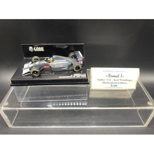 17 - 6 Paul’s Model Art MINICHAMPS (4) and Ayrton Senna Racing Car Collection (2) racing cars (1:43 scale... 