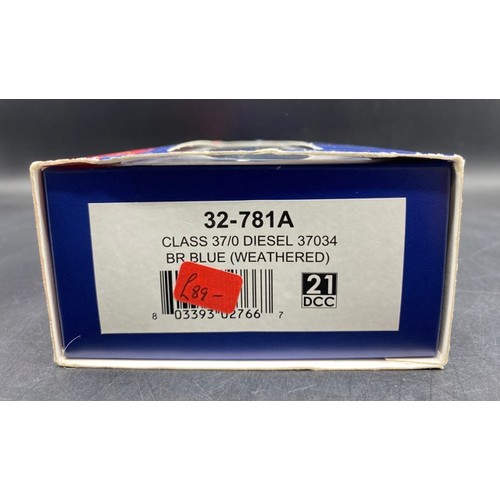 264 - Bachmann Branchline 32-781A Class 37/0 37034 in BR Blue with Split Head Code (weathered) - Tested Ru... 