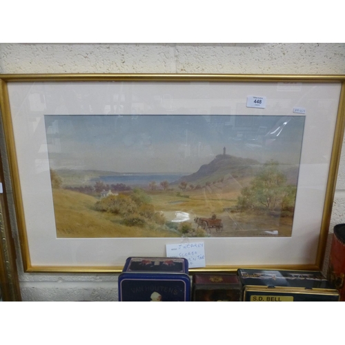 448 - FRAMED WATER COLOUR BY J W CAREY (SCRABO) 10 1/2