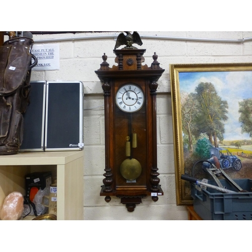 99 - VICTORIAN DOUBLE WEIGHT VIENNA WALL CLOCK WITH MOUNTED EAGLE