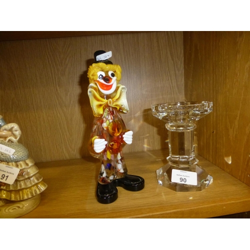 90 - GLASS CLOWN AND CANDLESTICK