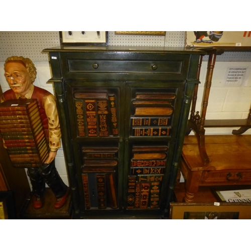 236 - TALL 1 DRAWER CUPBOARD WITH CARVED BOOK EFFECT