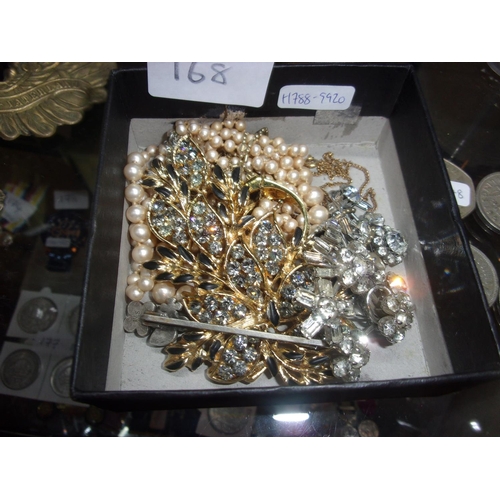 168 - BOX OF COSTUME JEWELLERY