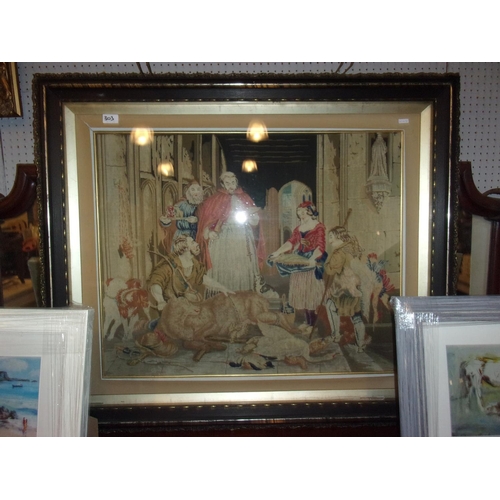 303 - LARGE FRAMED VICTORIAN TAPESTRY